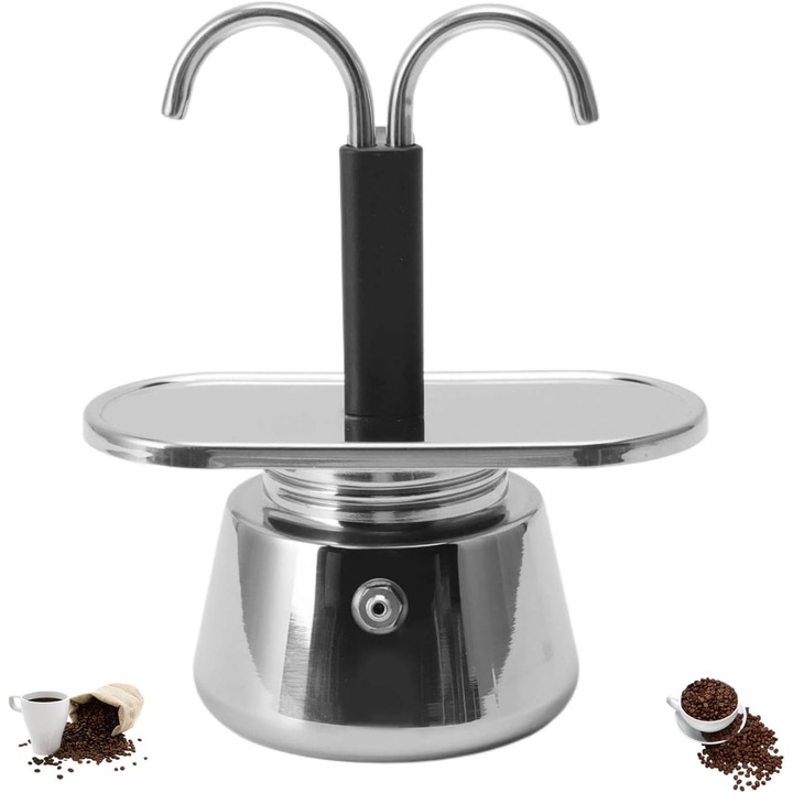 Еспресо машина за котлон, WALALLA, мини двойна глава, 200 мл, преносима, метално сива, 5,5x6,3 инча