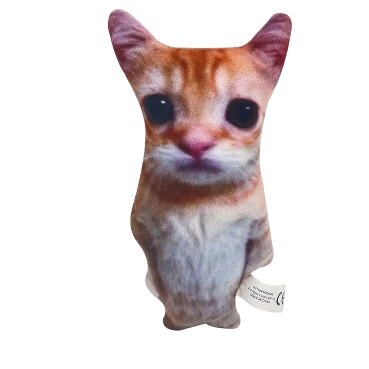 Jucarie de plus pisica amuzanta, realista, de colectie, 21x12 cm