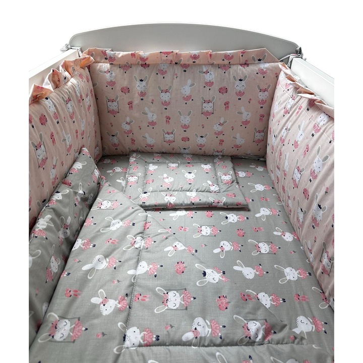Lenjerie Dancing Bunny Gray-Pink 4+1 piese 120x60 cm