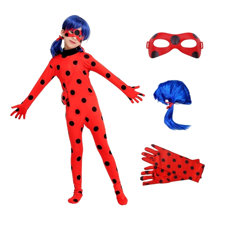 Set costum Buburuza Miraculoasa KidMania® cu accesorii pentru fete, 5-7 ani, 110-120 cm