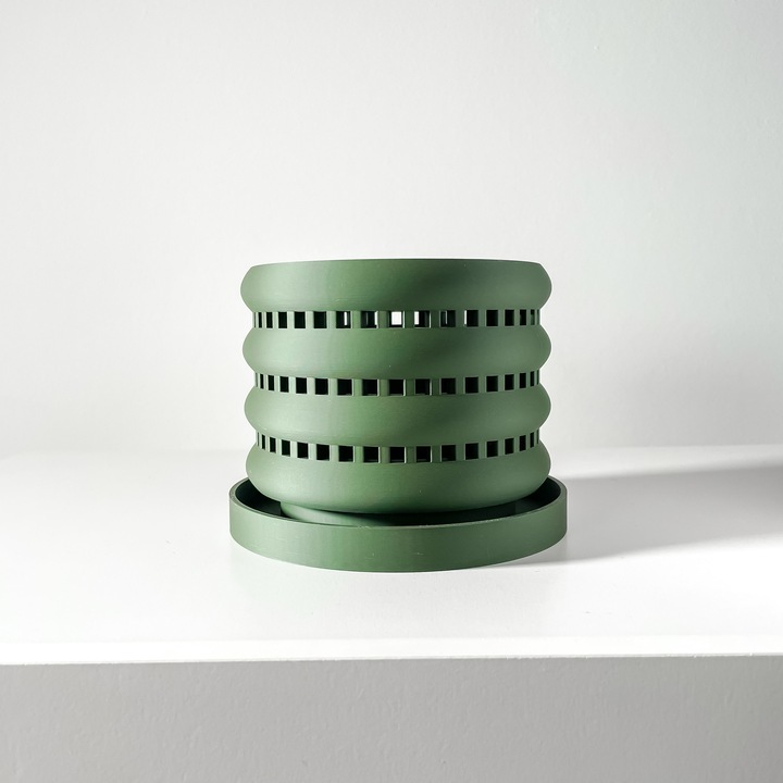 Ghiveci de flori 3d Orchid Lume Premium rotund 13.5 x 10.5 cm, Culoare Verde