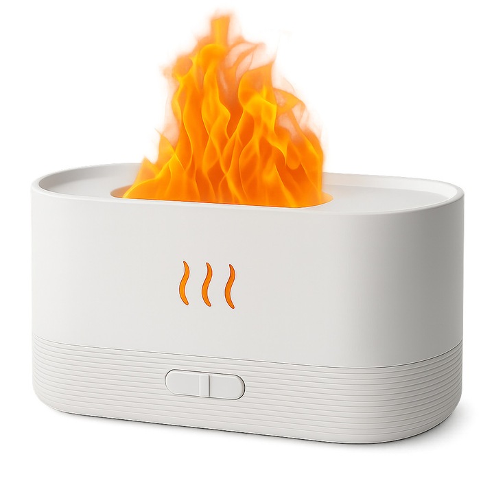 Umidificator, telecomanda, functie difuzor aromaterapie, ultrasunete, silentios, lumina led, rezervor 180ml, Alb