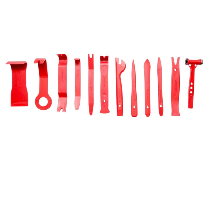 Комплект за премахване на автомобилни облицовки, лайсни и тапицерии, 11 части, подсилен найлон, червен, не уврежда тапицерията и боядисаните елементи