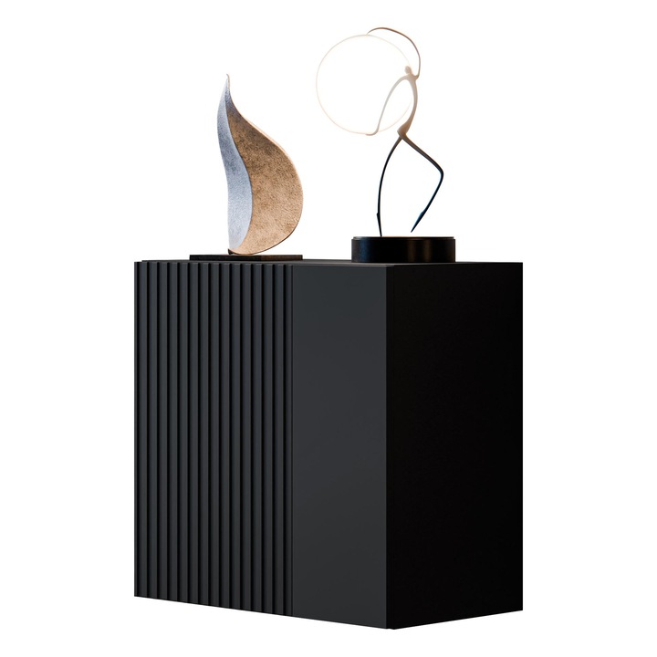 Vitrina patrata Bamali cu ornament, MIRJAN 24, negru, 30x50x50 cm