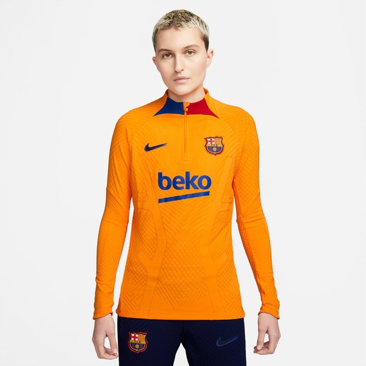 de Nike FC Barcelona Strike Elite 2021/22 cu fermoar sfert, pentru femei, Portocaliu
