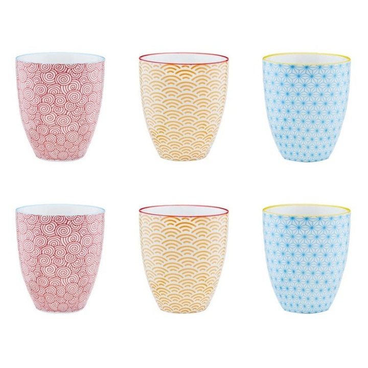 Set 6 Cani de cafea, Pattern Color, portelan, detalii manuale, 300 ml