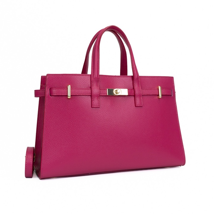 Poseta Piele Celina - Geanta Office din Piele Naturala, Geanta, Gendwqfti, Fucsia, 37.5x14x24 cm