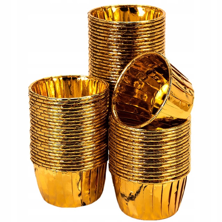 Комплект от 100 форми за печене на мъфини и кексчета, 50x40 мм, изработени от хартия и алуминий, издръжливи, златни