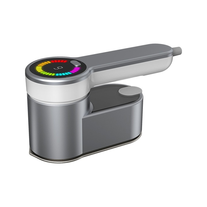 Fier de calcat cu abur, portabil, design ergonomic, uz casnic, capacitate mare, maner rotativ, afisaj digital de inalta definitie, 6 moduri, sterilizare la temperatura ridicata si indepartare a acarienilor, gri