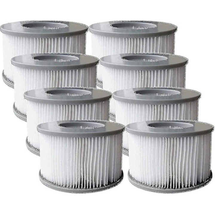 Set 8 cartuse filtru pentru spa compatibil MSPA (Tuscany, Camaro, Silver Cloud, Tekapo, Mono, Reve, Baikal, Lite Nest, Star Aurora), 10.6 x 6.7 cm, hartie poliester, usor de curatat, alb/gri