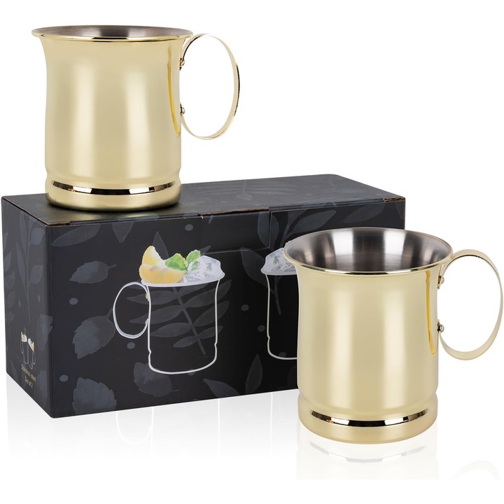 Set de 2 Pahare cocktail IRONABLE din otel inoxidabil, 400 ml, forma conica, finisaj auriu, pastreaza temperatura, stil clasic, ideal pentru bar si acasa