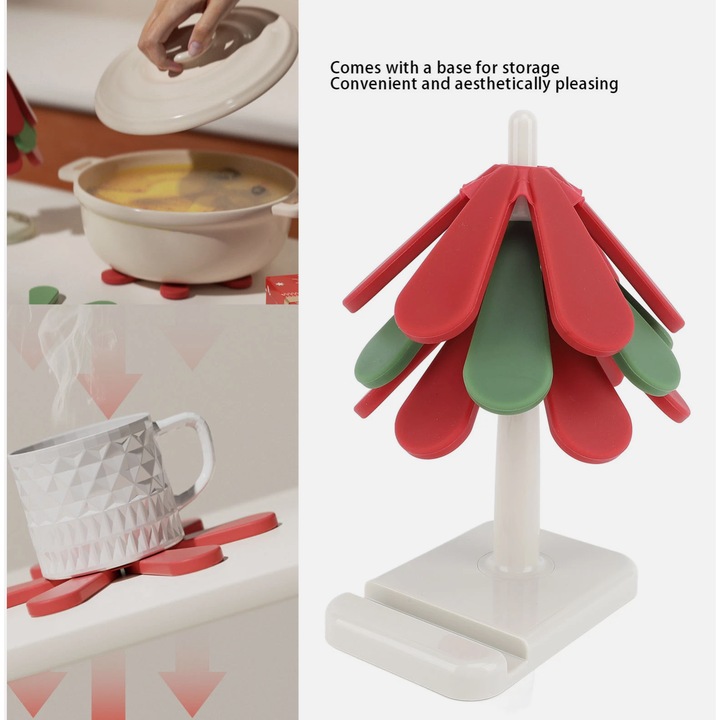 Set de Suporturi din Silicon in Forma de Brad de Craciun – Decor Festiv si Functionalitate in Bucatarie