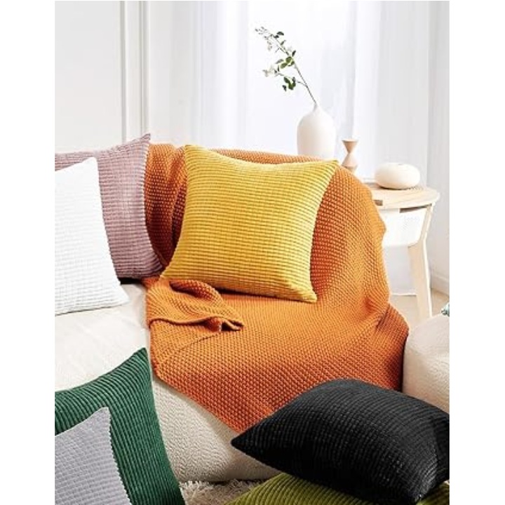 Set 2 fete de perna Miulee, 50 x 50 cm, catifea, culoare galben