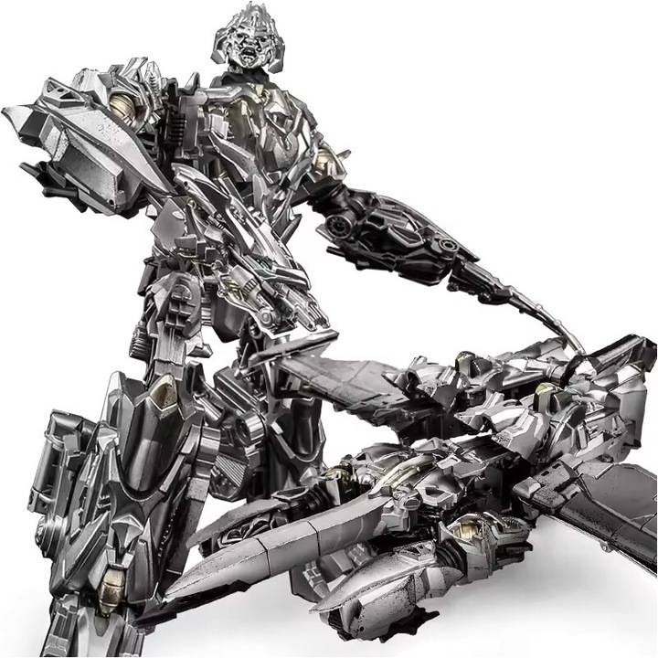 Трансформър робот фигурка 2 в 1 Galvatron – модел на самолет 24 см, 3 оръжия, боядисана с бойно облекло, ABS/PVC/сплав, перфектен колекционерски модел за колекционери, точни филмови детайли с плоска трансформация, металическо сиво