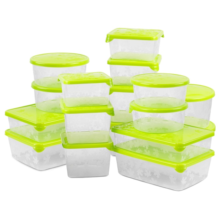Recipient Pentru Alimente, Edanti, Set De 17 Piese, Plastic, Verde