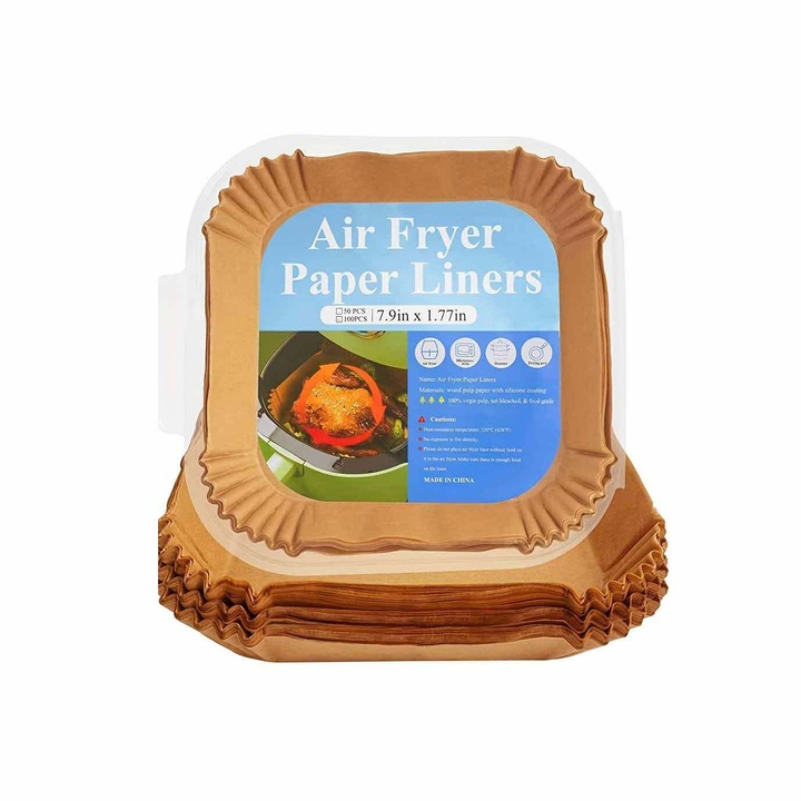 Set de 100 de tavi de copt pentru friteuza cu aer cald, rezistente la caldura, maro 24 x 20 x 4, 5 cm, patrate