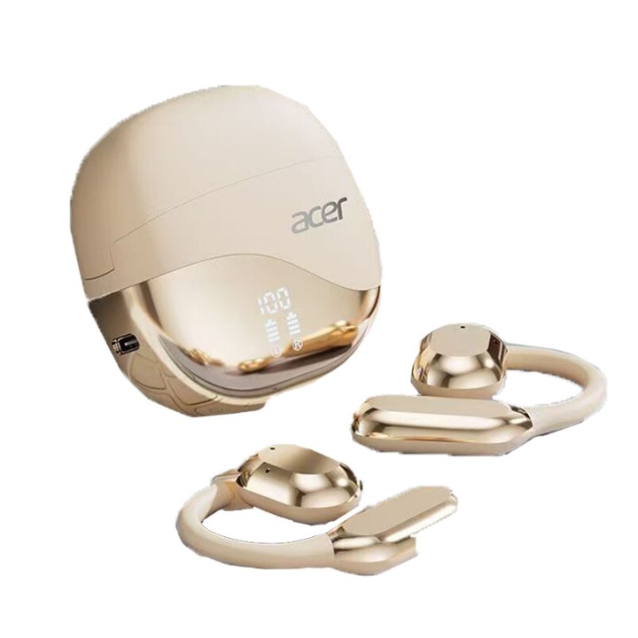 Casti wireless bluetooth Acer®️ cu anularea zgomotului imbunatatita, Audio, Fara fir, Afisaj Digital, Bluetooth 5.4, Autonomie 42 ore, Microfon HD, Control tactil/touch, Latenta de 45 ms, Rezistente la apa, Sport, Compatibilitate Universala