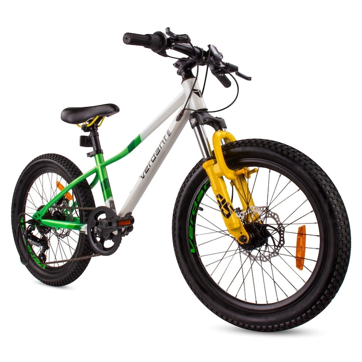 Детски велосипед, Sun Baby, Verdant Calix, планински велосипед, 6 скорости, стоманена рамка, Shimano Tourney TY21, рамка 10, 20 инча, 5-8 години, жълт/бял/зелен