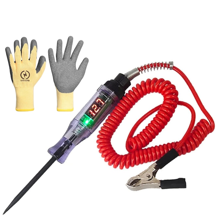 Set de tester de tensiune auto cu LED digital si manusi izolate, TREXORA, 6V/12V/24V, 2 piese