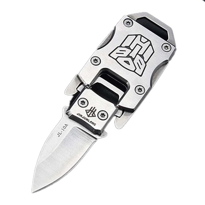 Briceag Mini cu Catarama, Lama din Otel Argintiu, Dimensiuni Precise 9 x 3 cm, Accesoriu Ideal Pentru Chei si Obiecte Personale, Gri, pentru Camping, Dalimag