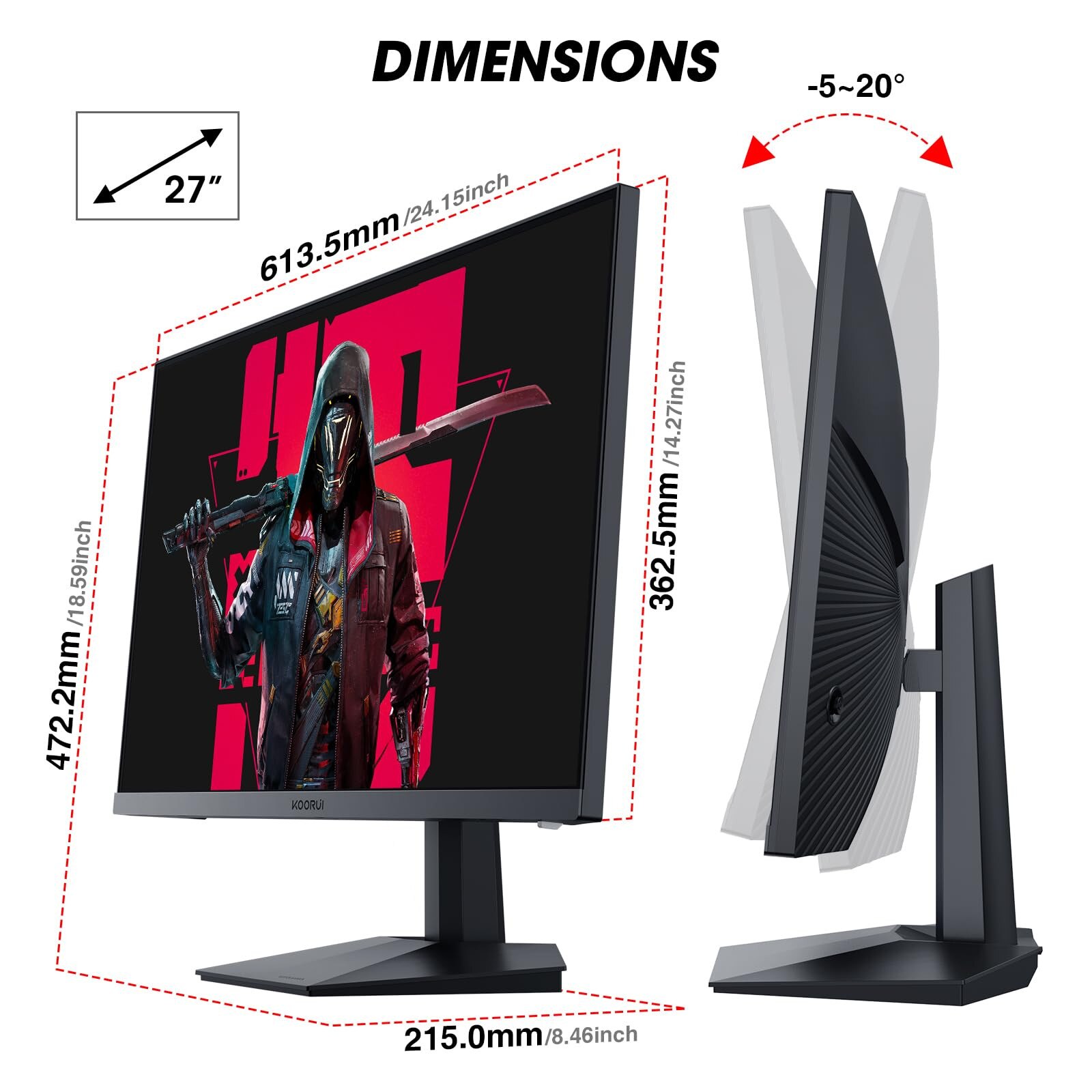 Monitor LED VA Koorui GN02 27'', FHD (1920x1080), 240Hz, 1ms, AMD