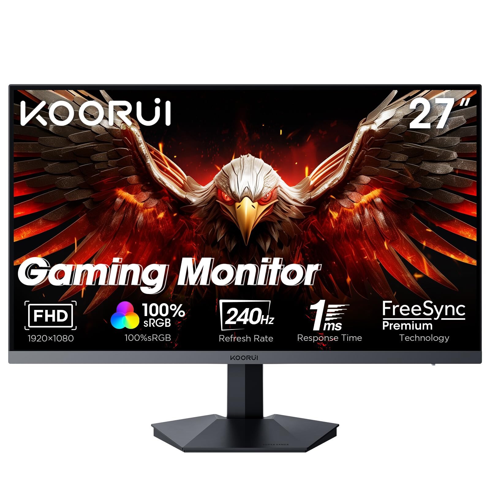 Monitor LED VA Koorui GN02 27'', FHD (1920x1080), 240Hz, 1ms, AMD