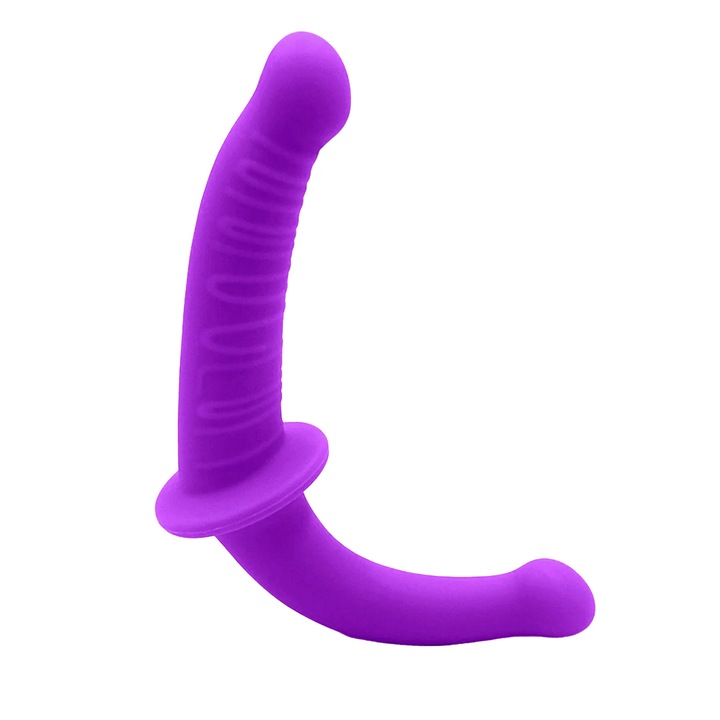 Дилдо Strapless Loveplay™ DualLove, двойно, първокласен силикон, естествен ъгъл 45°, мек, водоустойчив, удобен за носене, лилав цвят, дължина на поставяне 15 см, съответно 14 см, дебелина 3,2 см, 2,2 см