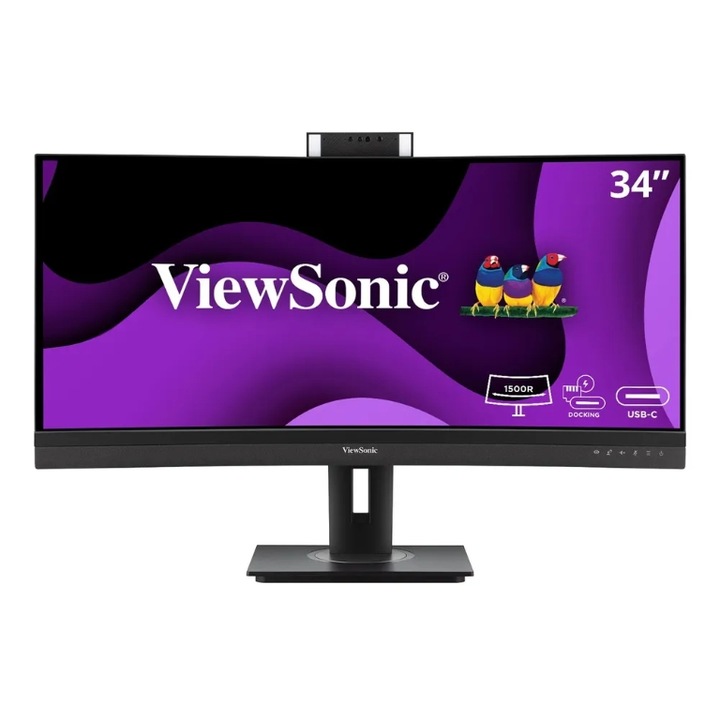 ViewSonic 34" VG3457CV MVA LED gamer monitor, UWQHD 3440x1440, HDMI, DisplayPort, Ívelt képernyő, hangszórók, 100 Hz, 5 ms fekete