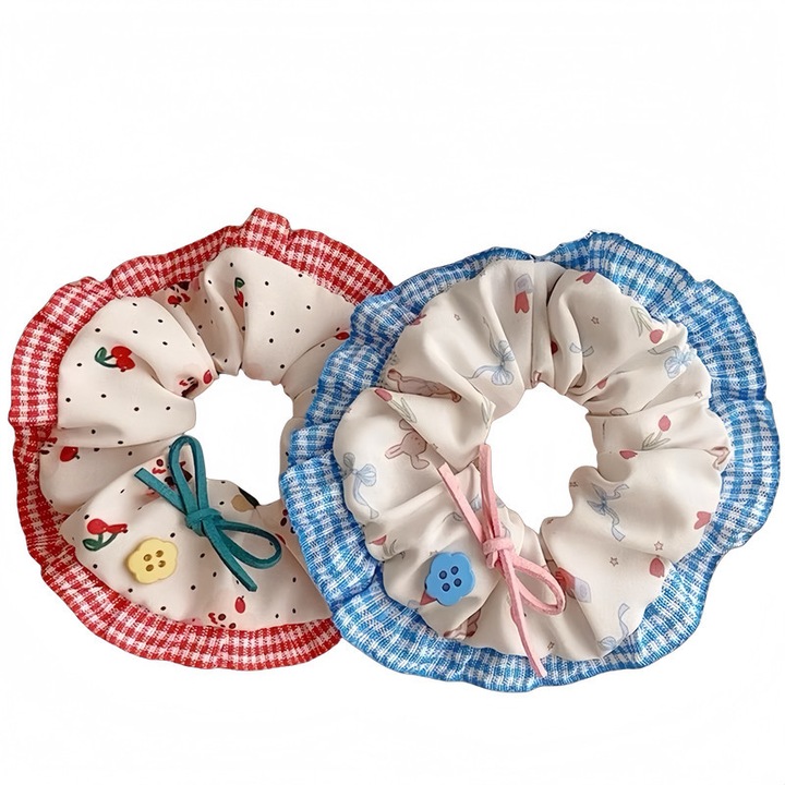 Set de 2 elastice de par din material textil, multicolor, 12 cm