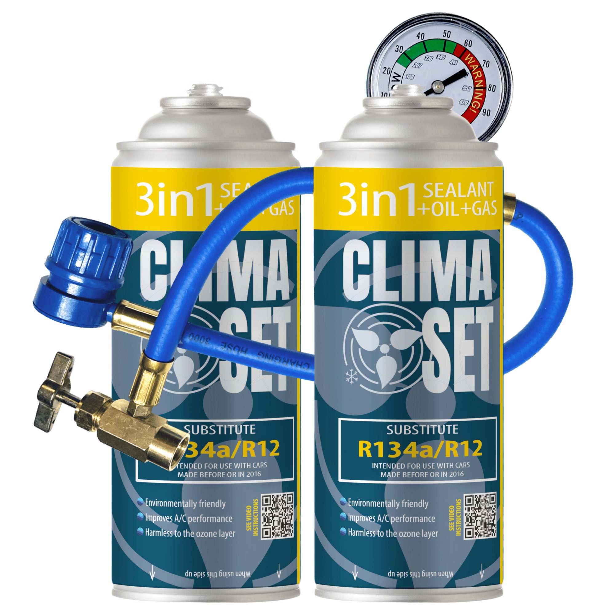 ClimaSet 3 az 1-ben R134a készlet, 2 darabos, gáz, olaj, nyomásmérővel ...