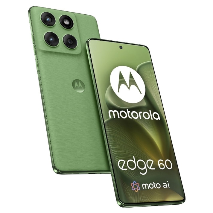 Telefon Mobil Motorola Edge 60, Procesor Mediatek Dimensity 7300, P-OLED 6.67", 12GB RAM, 256GB Flash, Camera Tripla 50 + 10 + 50 MP, Wi-Fi, 5G, Dual Sim, Android (Verde)
