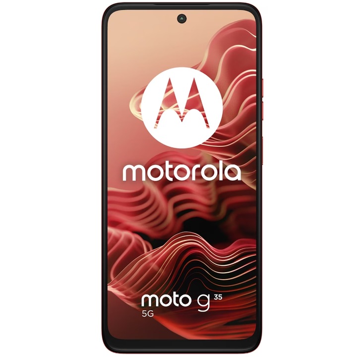 Мобилен телефон Motorola Moto G35, процесор Unisoc T760 Octa-Core, IPS LCD капацитивен сензорен екран 6.72", 4GB RAM, 256GB Flash, двойна камера 50+8MP, 5G, Wi-Fi, две SIM карти, Android (червен)