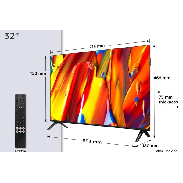 Televizor QLED TCL 32V5C Full HD, 60Hz, Bluetooth, 2x HDMI, negru, 32"