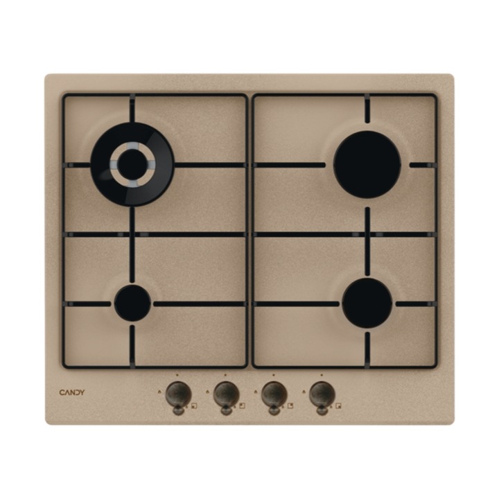 Plita incorporabila Candy CHW6BRAV4WGT, Gaz, 4 arzatoare, Aprindere electrica, Sistem de siguranta, 60 cm (Bej)