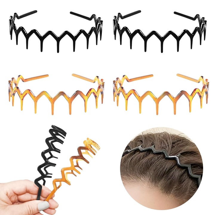 Bentita din plastic cu dinti, set 4 bucati (2 negre + 2 maronii), accesorii par unisex, multicolor