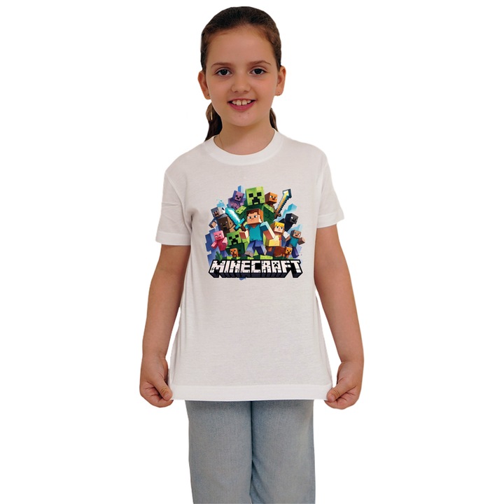 Tricou copii cu Minecraft Echipa Minecraft, Alb