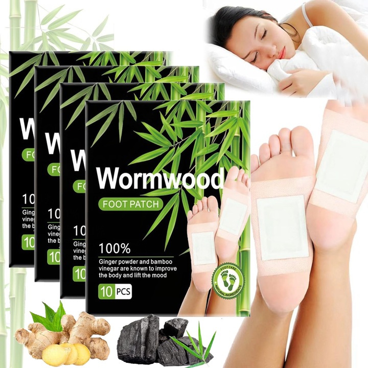 Set Plasturi Detoxifiere cu Mugwort, Cu Ghimbir si Carbune pentru Eliminarea Toxinelor, Stimularea Metabolismului si Imbunatatirea Somnului, 40 bucati, curata, adezivi, Excitat®, Alb