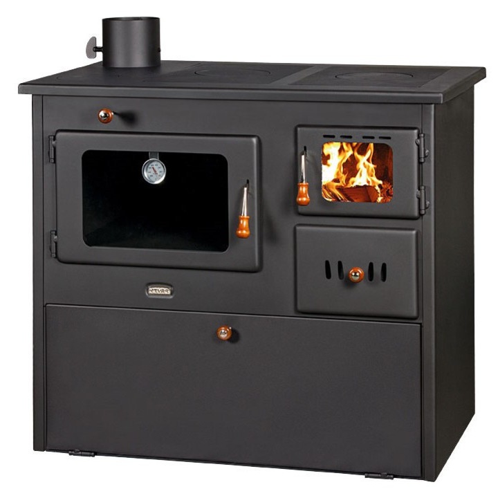 Готварска печка на дърва Prity 2P41 с врати, лява, 15.2 kw, енергиен клас - А, черна