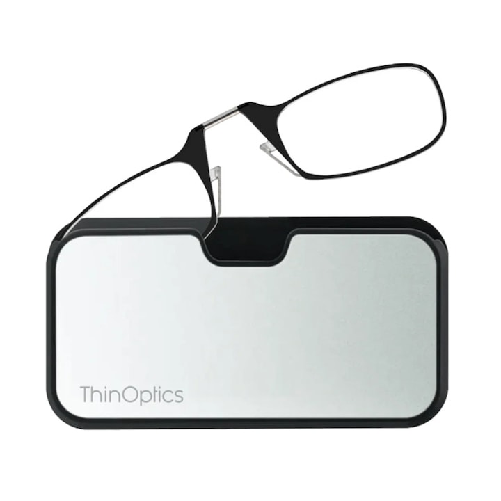 Компактни диоптрични очила без рамки ThinOptics, Със сребриста кутийка, Диоптър +2.5, Черен