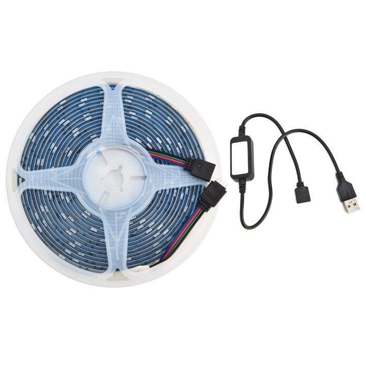 Светеща лента 5м RGB, USB захранване, регулируема, контрол чрез Bluetooth приложение, музикална светеща лента, мека светеща лента