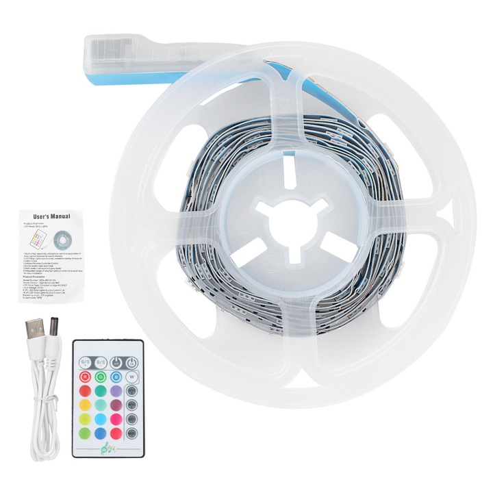 Zenei USB 2M 5050 RGB LED szalagok, színváltós, távirányítóval, TV háttérvilágítás