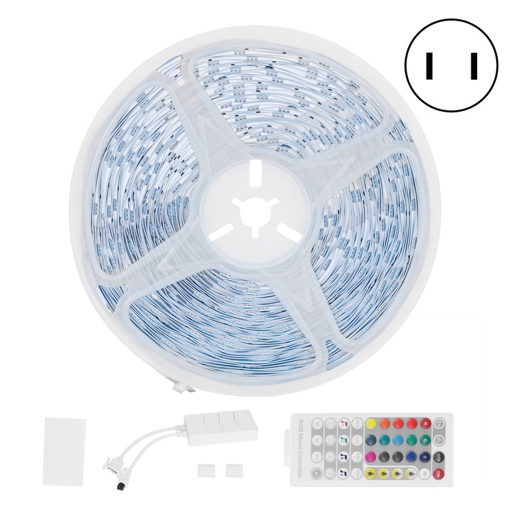 LED лента 5050 400LED, 20м, RGBW, с гласов контрол, музикална светлина и 40-бутонно инфрачервено дистанционно управление, 100-240V, САЩ