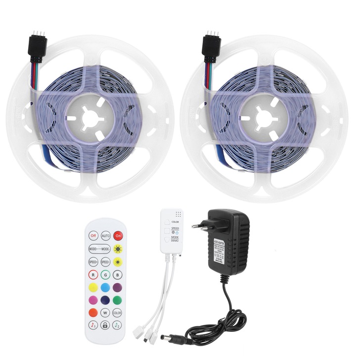 Цветна LED лента със 180 светодиода, управление чрез Bluetooth през приложение, 10 м, RGB LED лента, регулируема на 12 V, ЕС 100-240 V