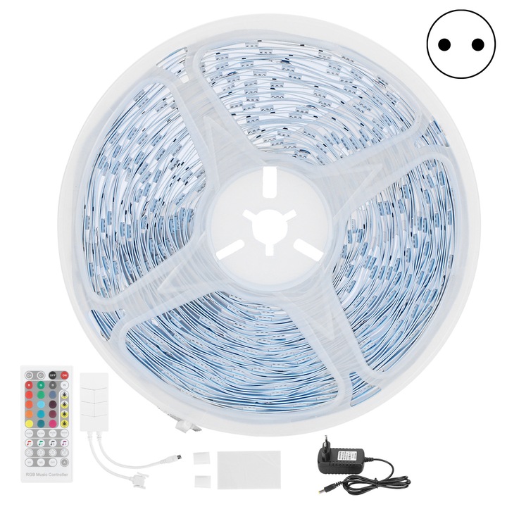 LED лента 5050 15 м, с DIY музикална индукция, с дистанционно управление, сменяща цвета си, за спалня, бар, KTV, ЕС, 100-240 V