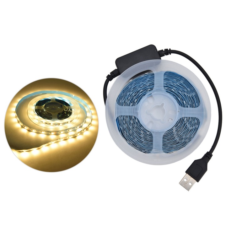 LED светлинна лента за шкаф, 5V, USB, активирана от движение, топла светлина за шкафове, гардероби, коридор, 5М