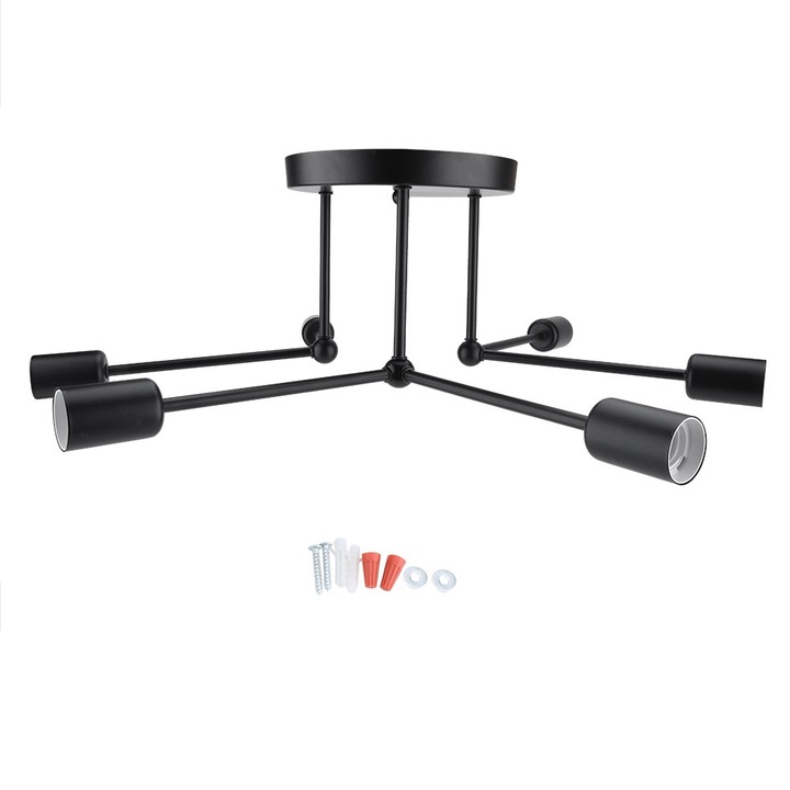 Lustra E27, design modern, neagră, 72x19cm, cadru de fier