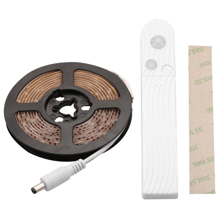 LED лента DC5V 2м със сензор за движение PIR, светлинна верига за дома, спалня, кухня, студено бяло