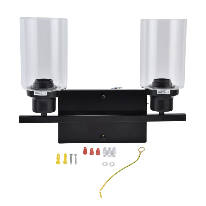 Стенна лампа с две глави, винтидж индустриален стенен аплик, за нощно шкафче, коридор, черна, 85‑250VUS E26