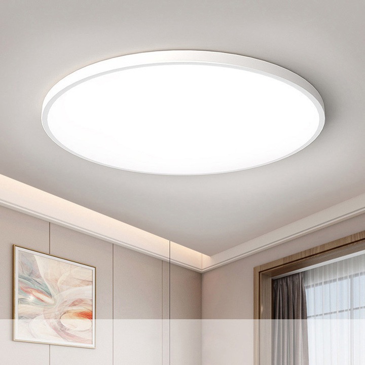 Ultravékony, kerek LED mennyezeti lámpa hálószobába, nappaliba, erkélyre. Minimalista, modern, klasszikus stílusú dekoratív lámpa, 22 cm, 12 W, fehér.