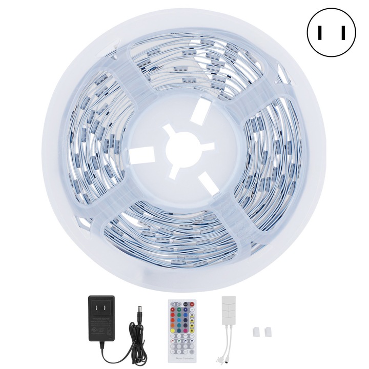 LED лента със 100 светодиода, 5 м, интелигентна, WiFi, с променящи се цветове, с музика, дистанционно управление, щепсел за САЩ, 100-240 V